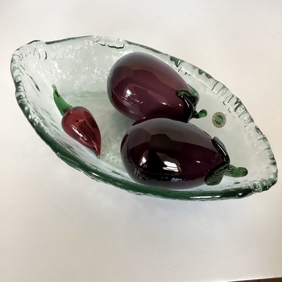 Glass Art Vegetables Purple Eggplant Pair And Jalapeño Pepper Vintage EUC - Picture 3 of 14